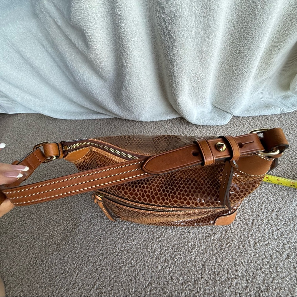 Vintage Dooney & Bourke Brown Leather Suede Shoulder Bag Snake Skin Embossed - Picture 9 of 16